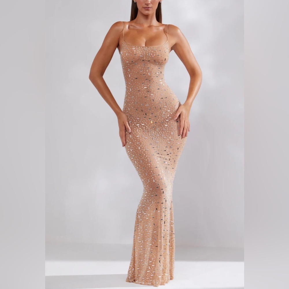 Oh Polly Nude Sequin Maxi Dress